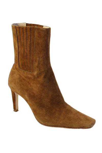 Raye Womens Suede Square Toe Ankle Boots Heels Beige Size 5.5