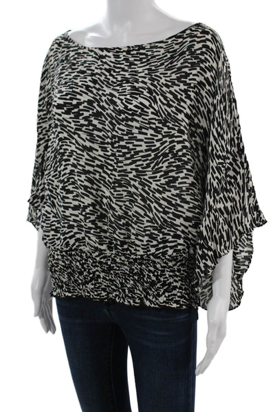 Michael Michael Kors Womens Kimono Blouse Black Silk Short Sleeve Size M