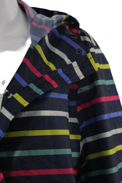 Joules Womens Raincoat Windbreaker Striped Dark Blue Button Polyester Size 12