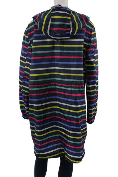 Joules Womens Raincoat Windbreaker Striped Dark Blue Button Polyester Size 12