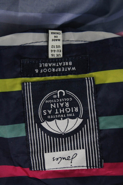 Joules Womens Raincoat Windbreaker Striped Dark Blue Button Polyester Size 12
