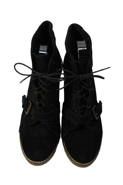 1937 Footwear Womens Suede Platform Lace Up Wedge Ankle Boots Black Size 10