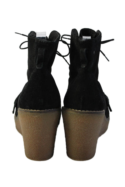 1937 Footwear Womens Suede Platform Lace Up Wedge Ankle Boots Black Size 10