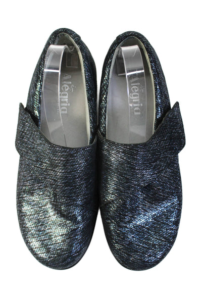 Alegria Womens Slide On Casual Flats Blue Metallic Size 41 11 Wide