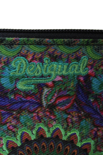 Desigual Womens Leather Printed Jeweled Zip Around Wallet Black