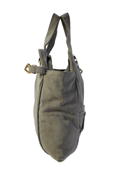 Gustto Womens Suede Gold Tone Woven Front Shoulder Handbag Grey