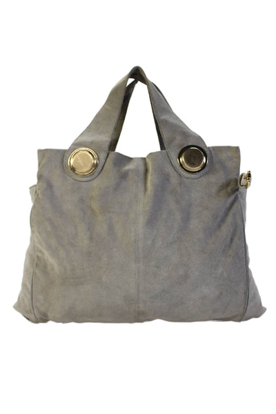 Gustto Womens Suede Gold Tone Woven Front Shoulder Handbag Grey