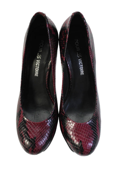 Pour la Victoire Womens Snakeskin Print6 Platform Pumps Pink Black Size 8.5