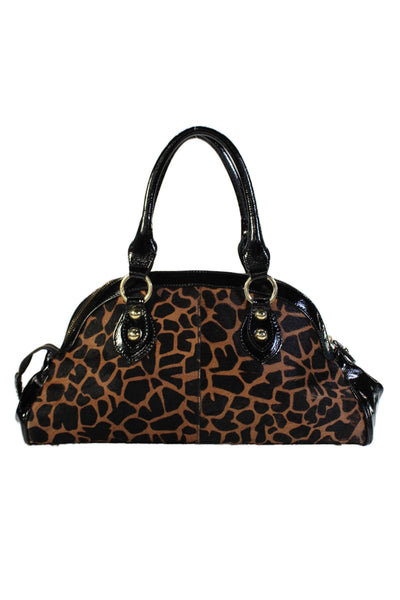 Roberta Gandolfi Womens Patent Leather Animal Print Shoulder Handbag Brown Black