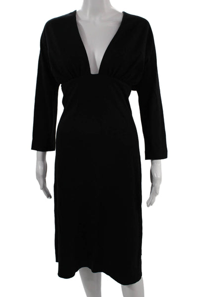 Didier Angelo Womens Sheath Dress Black V-Neck 3/4 Sleeve Zip Size 4