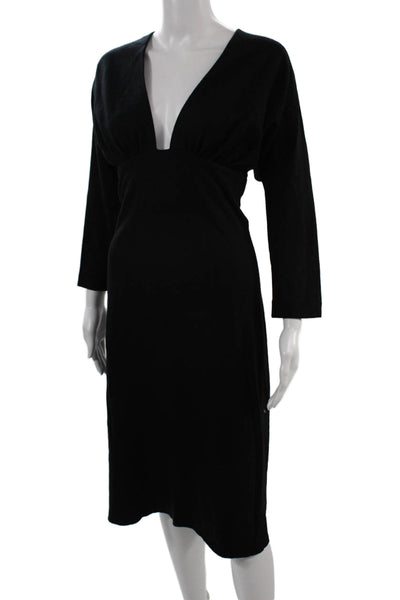 Didier Angelo Womens Sheath Dress Black V-Neck 3/4 Sleeve Zip Size 4