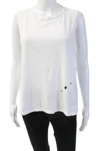 LNA Women Basic Sleeveless Tank White Crew Neck 100% Cotton Size L