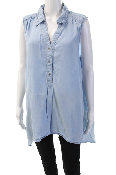 Saks Fifth Avenue Women Sleeveless Tunic Button Up Light Blue Lyocell Size L
