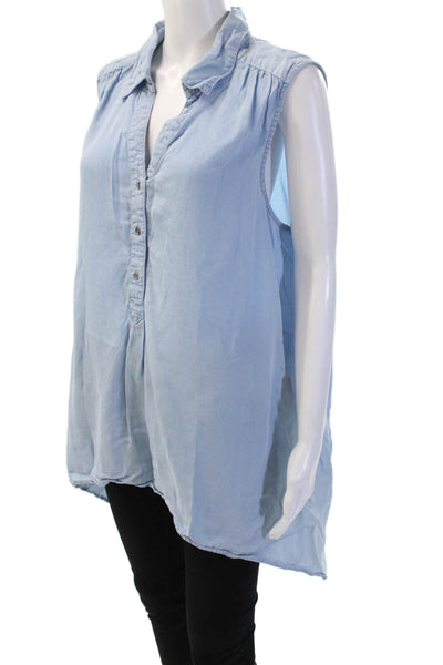 Saks Fifth Avenue Women Sleeveless Tunic Button Up Light Blue Lyocell Size L