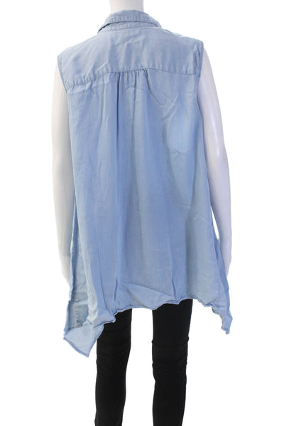 Saks Fifth Avenue Women Sleeveless Tunic Button Up Light Blue Lyocell Size L