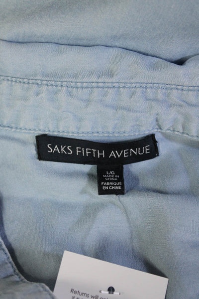 Saks Fifth Avenue Women Sleeveless Tunic Button Up Light Blue Lyocell Size L