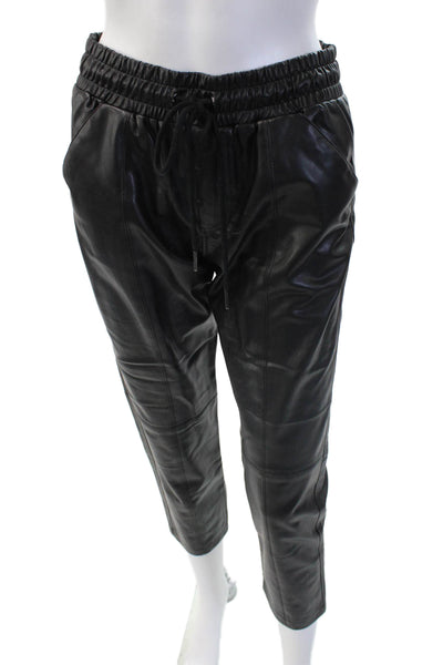 David Lerner Womens Cropped Jogger Pants Black Biker Drawstring Size S