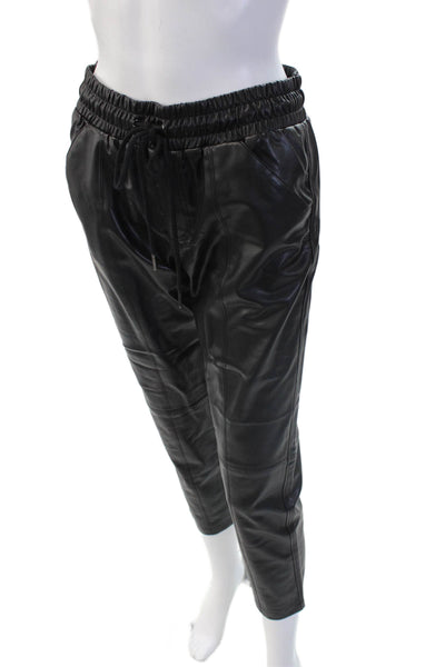 David Lerner Womens Cropped Jogger Pants Black Biker Drawstring Size S