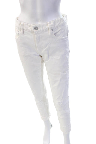 Moussy Women Ankle Cropped Jeans White Low Rise 27 Inseam Size 29