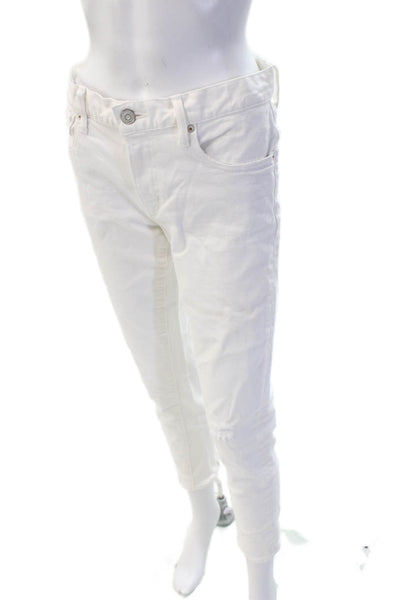 Moussy Women Ankle Cropped Jeans White Low Rise 27 Inseam Size 29