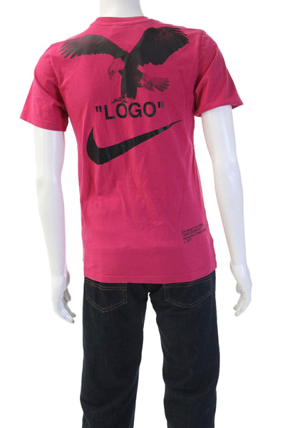 Off White x Nike Mens T-Shirt Pink Graphic Bird Crew Neck Cotton Size S