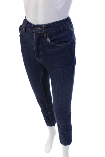 Zara Women Ankle Skinny Dark Blue High Rise Cotton Jeans Size 0