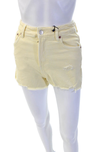 Zara Unisex Yellow Cotton Beach Solid Shorts Button Closure Size 32