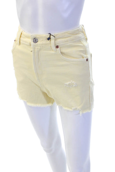 Zara Unisex Yellow Cotton Beach Solid Shorts Button Closure Size 32