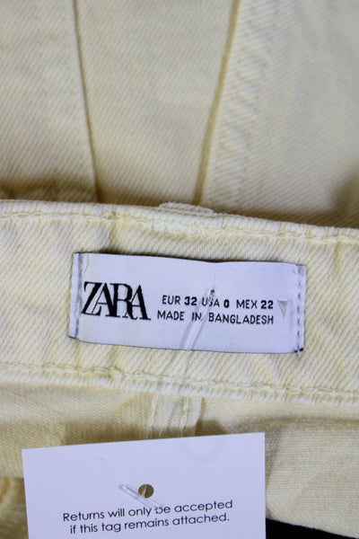 Zara Unisex Yellow Cotton Beach Solid Shorts Button Closure Size 32