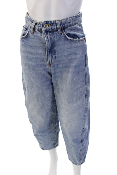 Zara Unisex Light Blue Cropped Wide Leg High Rise Jeans Size 0