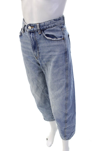 Zara Unisex Light Blue Cropped Wide Leg High Rise Jeans Size 0