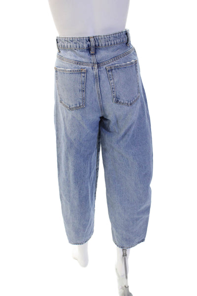 Zara Unisex Light Blue Cropped Wide Leg High Rise Jeans Size 0