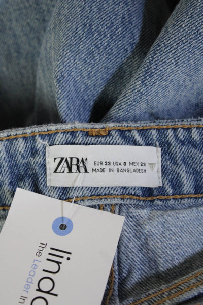 Zara Unisex Light Blue Cropped Wide Leg High Rise Jeans Size 0