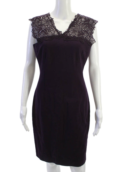 Elie Tahari Womens Purple Sheath Pencil Dress V Neck Sleeveless Zip Size 6