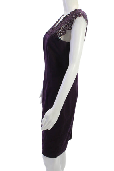 Elie Tahari Womens Purple Sheath Pencil Dress V Neck Sleeveless Zip Size 6