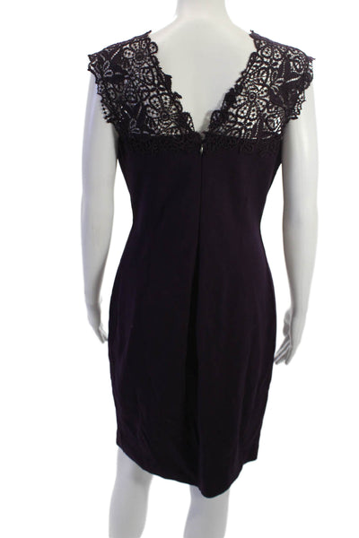 Elie Tahari Womens Purple Sheath Pencil Dress V Neck Sleeveless Zip Size 6