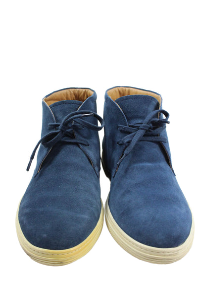Tods Mens Suede Lace Up Ankle Boots Blue Size 7.5