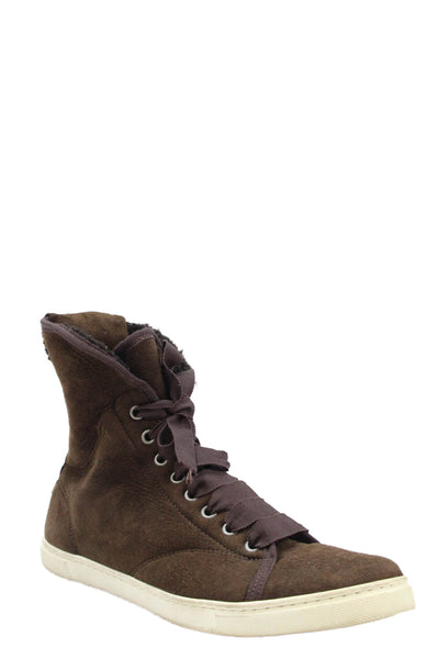Lanvin Womens Suede Lace Up High Top Sneakers Brown Size 38 8