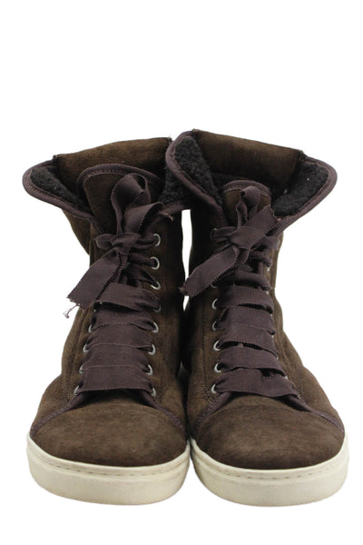 Lanvin Womens Suede Lace Up High Top Sneakers Brown Size 38 8