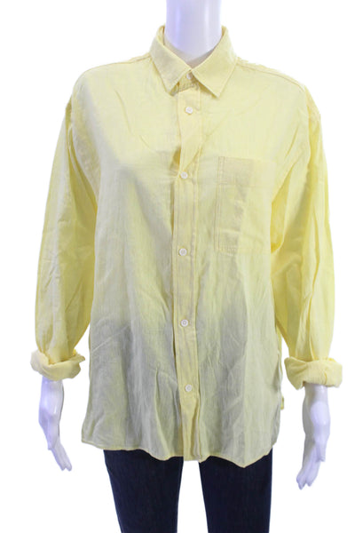 Zara Mens Button-Down Yellow Cotton Collared Long Sleeve Shirt Size M