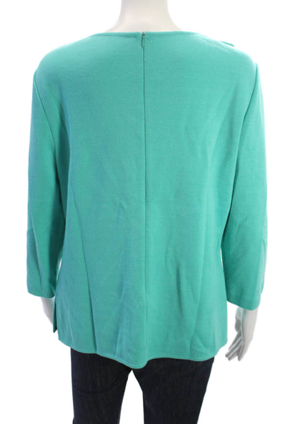 St. John Women Designer V-Neck Zip 3/4 Sleeve Green Wool Blend Blouse Size M