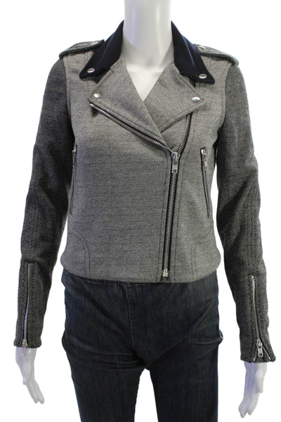 Theory Women Biker Motorcycle Jacket Black Cotton Blend Zip Collared Size 0P