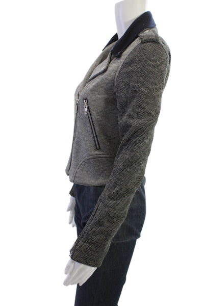 Theory Women Biker Motorcycle Jacket Black Cotton Blend Zip Collared Size 0P