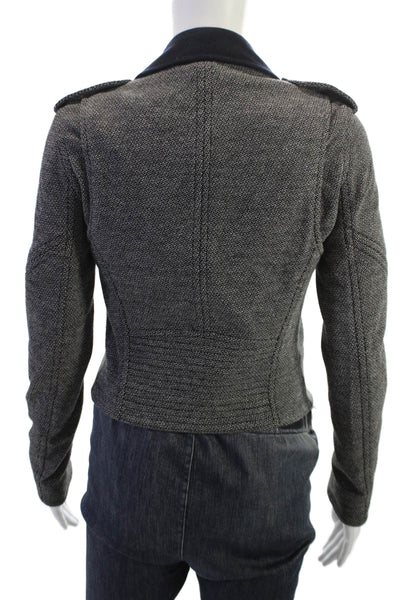 Theory Women Biker Motorcycle Jacket Black Cotton Blend Zip Collared Size 0P