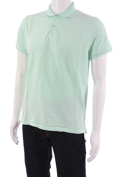 J Crew Mens Collared Short Sleeve Polo Green 100% Cotton Classic Solid Size M