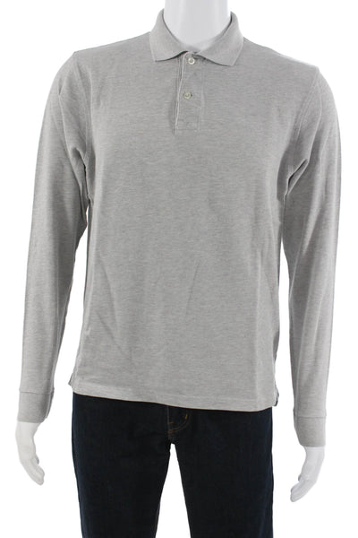 J Crew Mens Classic Gray Long Sleeve Collared Polo 100% Cotton Size M