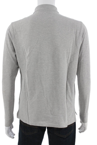 J Crew Mens Classic Gray Long Sleeve Collared Polo 100% Cotton Size M