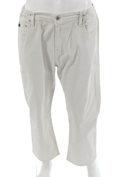 AG Mens Pants White Button 98% Cotton Designer Size 38