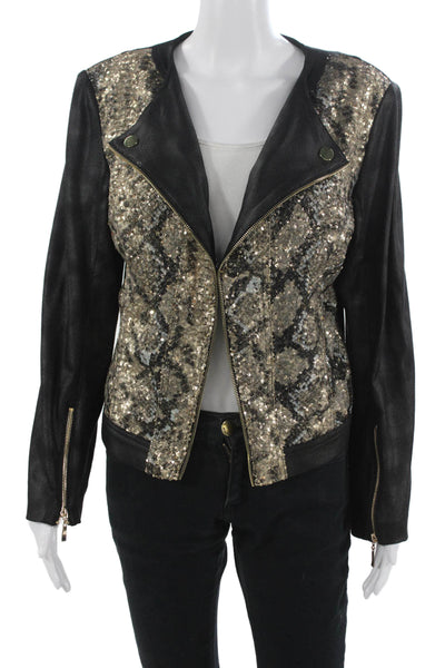 Insight Womens Biker Motorcycle Jacket Black Animal Print Long Sleeve Size 10