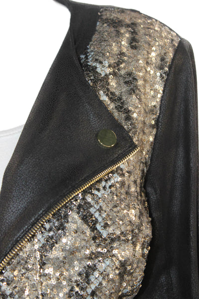 Insight Womens Biker Motorcycle Jacket Black Animal Print Long Sleeve Size 10